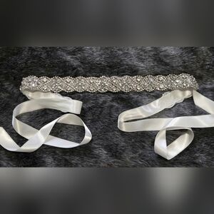 Crystal Beaded White Satin Ribbon Bridal Belt